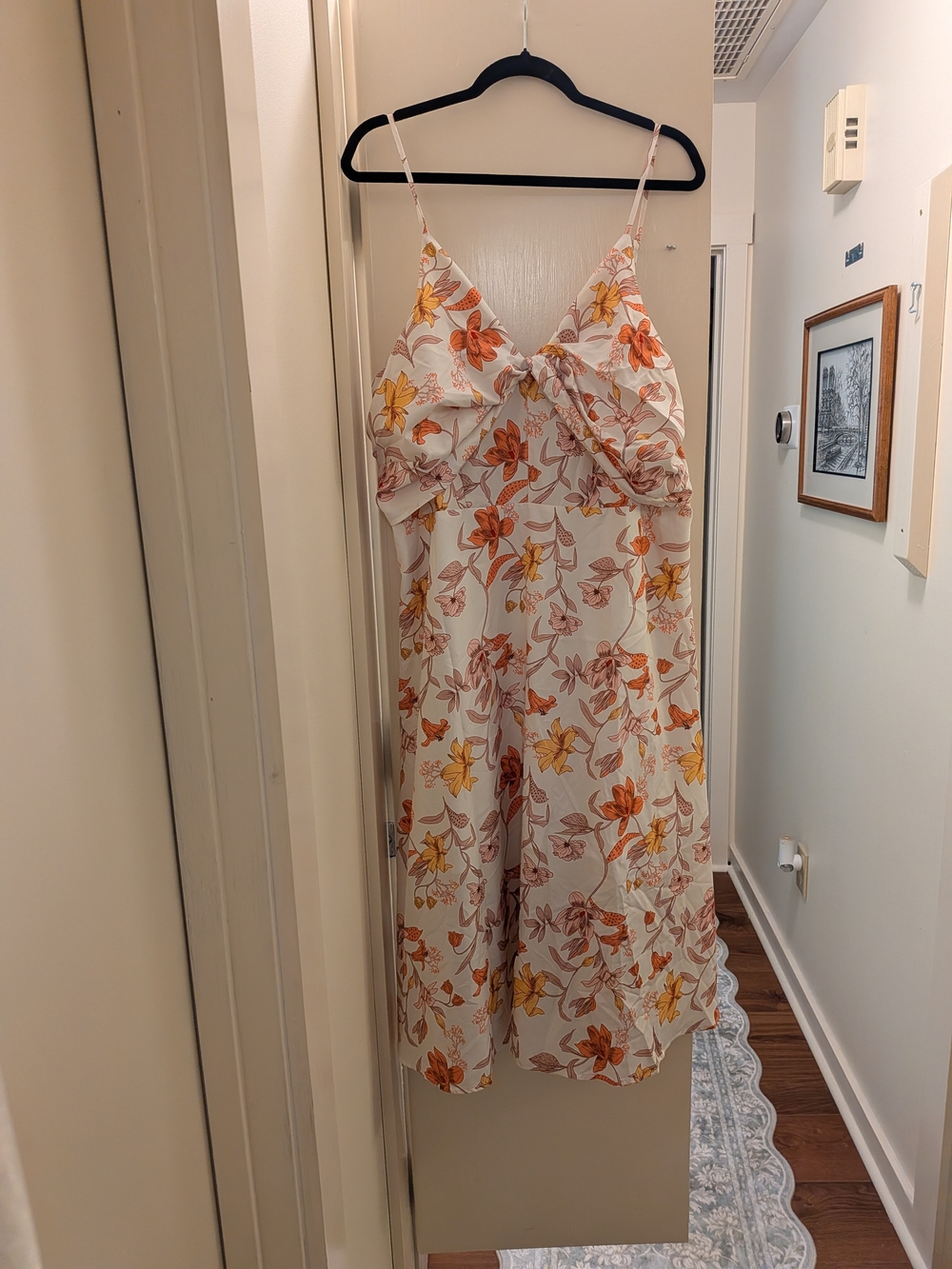 Cream Floral Twist Detail Front Plus Dress 2XL CURVE
